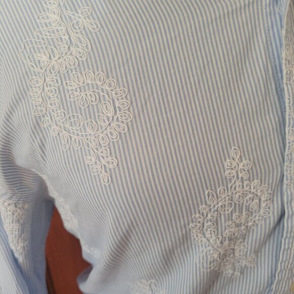 Gap Classic Fit Blue Striped Embroidered Long Sleeve Shirt L - Picture 2 of 6